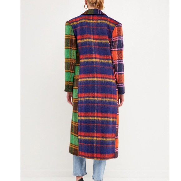 Women's Colorblock Plaid Trench Coat - Picture 4 of 6